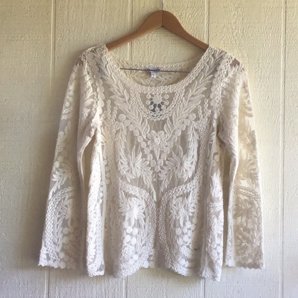 Blogger fave Express Cream Lace sheer boho Top
